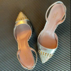 Gucci Shoes, Studded Accents, Silver Metallic - Size 9